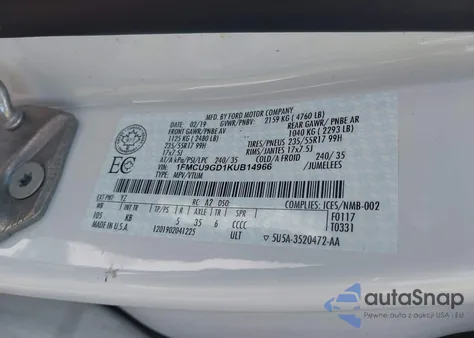 2019 Ford Escape Se from USA, damaged, VIN 1FMCU9GD1KUB14966